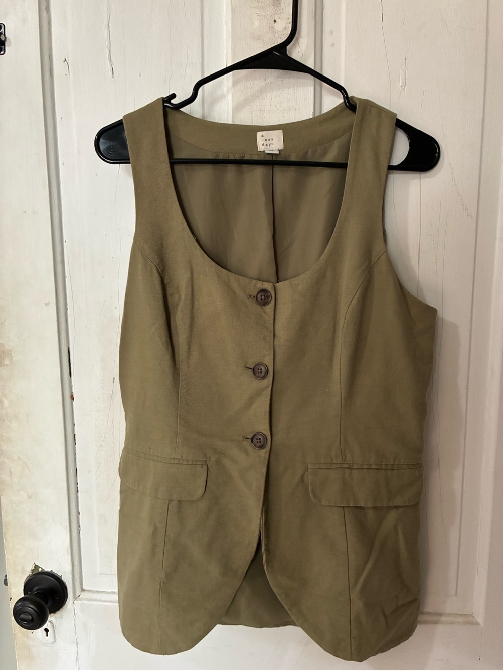 a new day Olive Green Sleeveless Button-Front Vest